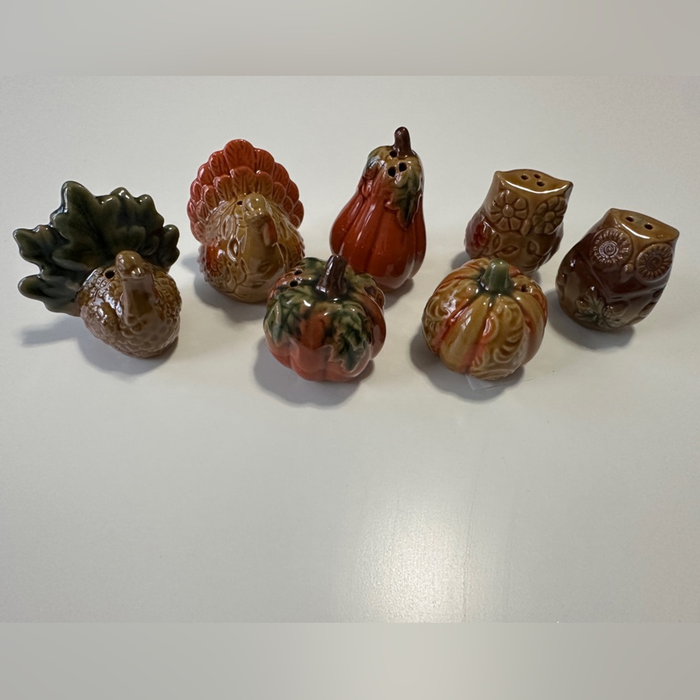 Ceramic Fall Pumpkin & Turkey Salt and Pepper Shakers Set - Autumn Colors
